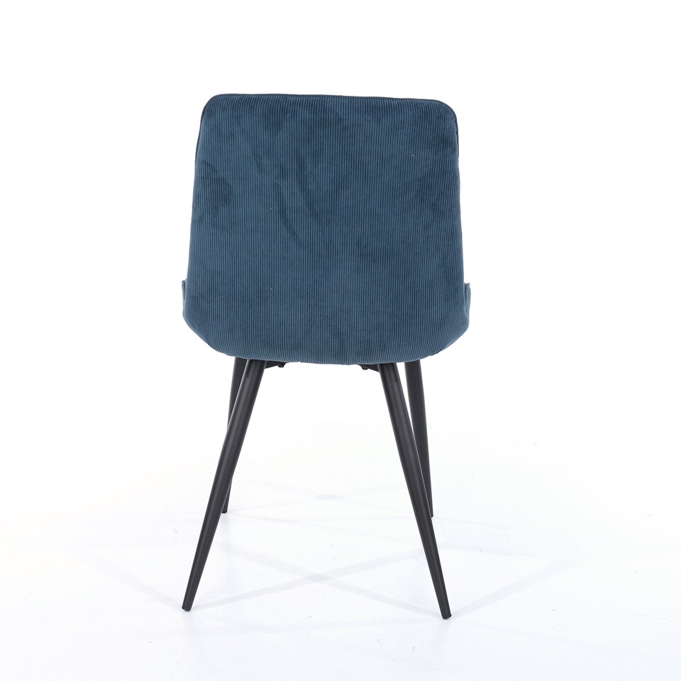 image 1 of Pair of Aspen Cord Fabric Diamond Stitch Dining Chairs with Curved Seat and Black Tapered Metal Legs | Blue | Blue | 1