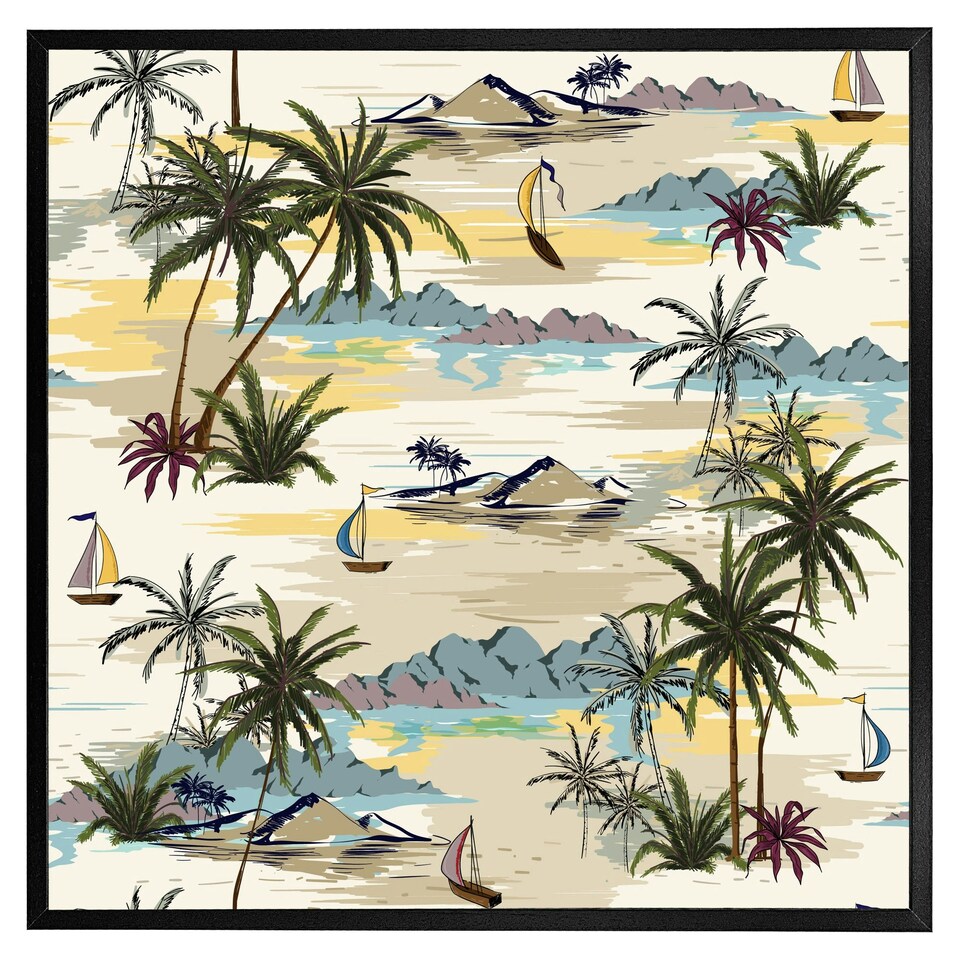 image 1 of Palm & sailboats (Picture Frame) Brown | Oak | XS