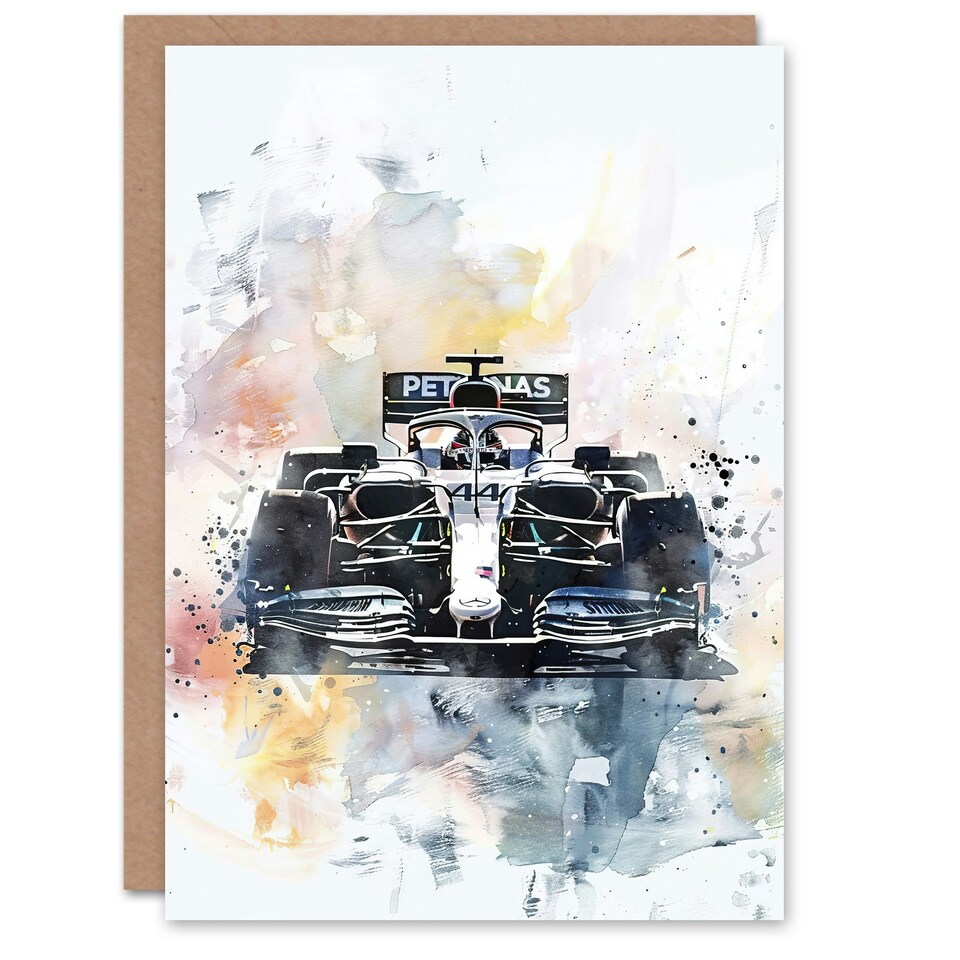 image 1 of Racing Modern Watercolour Race Car Track Him Birthday Card
