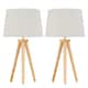 image 7 of Set of 2 Light Oak Table Lamp Bedside Lights with Natural Linen Shades | Brown | Brown | Large | 2