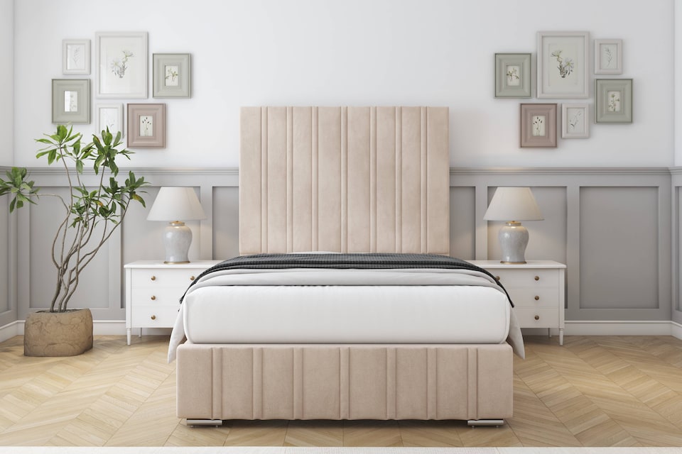image 1 of Sloomy Langston Sand Naples Deep-Sided Bed Frame With 50" Upholstered Headboard 5' King