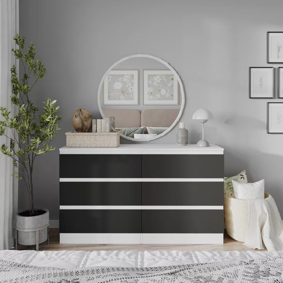 image 1 of Minimalist Chest of 6 Drawers - 68.6x120x35cm | White | White & Black | 1