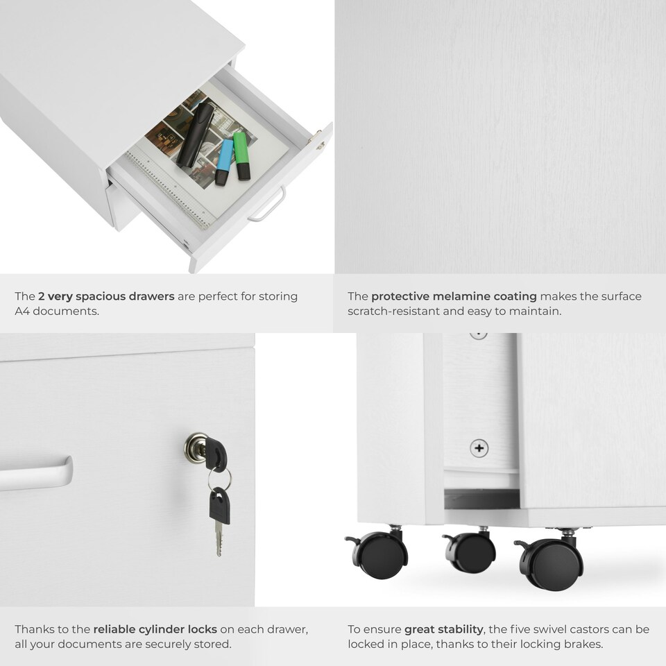 image 1 of Filing Cabinet - 2 rolling, lockable drawers, fits A4 documents White