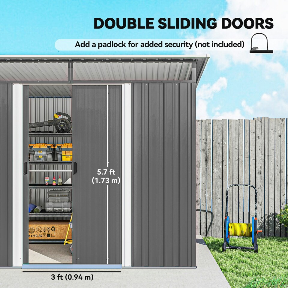 image 1 of Outsunny Garden Shed Outdoor Storage Tool Organizer w/ Double Sliding Door Grey