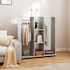 image 2 of HOMCOM Double Open Wardrobe on Wheels, Bedroom Wardrobe with Clothes Hanging Rails, 3 Storage Shelves, Mobile Garment Rack for Cloakroom, Hallway, Grey