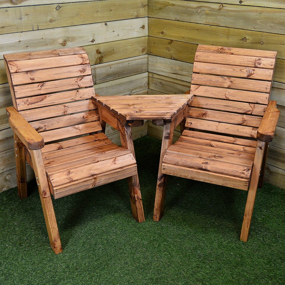 image 1 of Hand Made 2 Seater Chunky Rustic Wooden Garden Furniture Love Seat with Tray Assembled