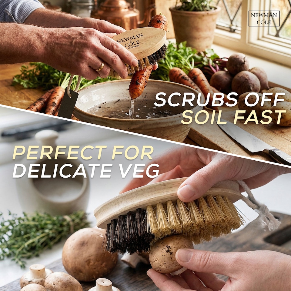 image 1 of Wooden Vegetable Brush Dual-Bristle Fruit & Potato Scrubber - Pack of 2