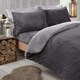 image 4 of Brentfords Soft Reversible Teddy Fleece Duvet Cover and Pillowcase Bedding Set, Single - Charcoal Grey/Grey