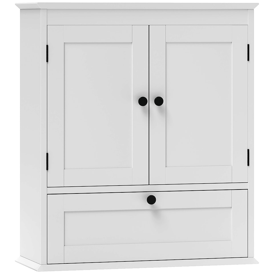 image 1 of HOMCOM Bathroom Cabinet Wall Mounted, Bathroom Wall Cabinet with Adjustable Shelf and Recessed Doors, Over Toilet, 55 x 22 x 62 cm, White