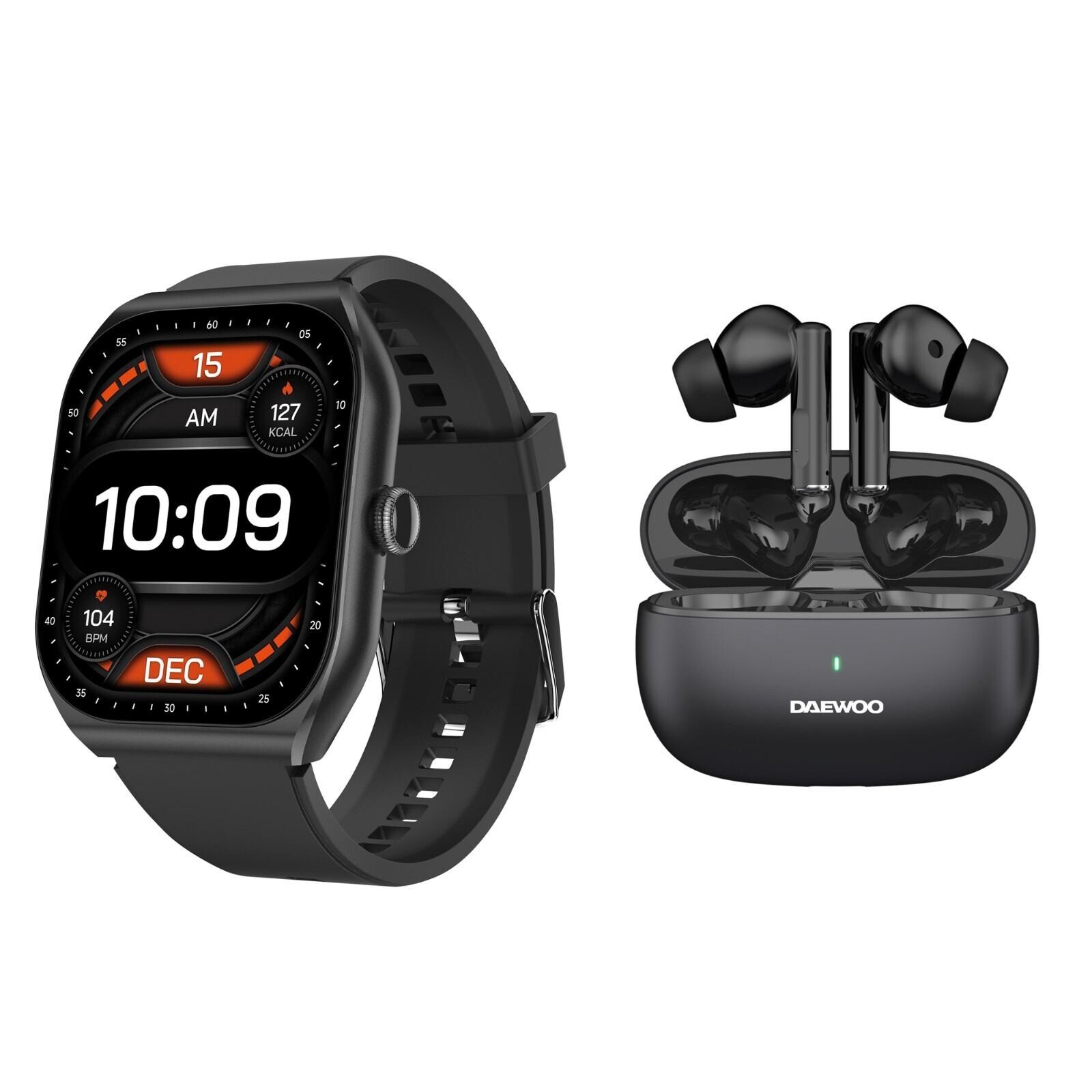 Daewoo 2 PCs 'Active Plus' Smart Watch & Bluetooth True Wireless Earphones in Black