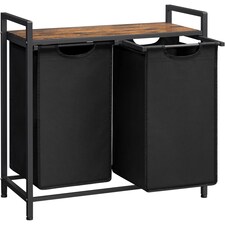 Laundry Sorter with 2 Removable Liner Bags, Pull-Out Hampers and Storage Shelf, Rustic Brown and Ink Black