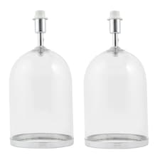 First Choice Lighting Pair of Large Chrome and Glass Cloche Design Table Lamp Bases Clear | Chrome
