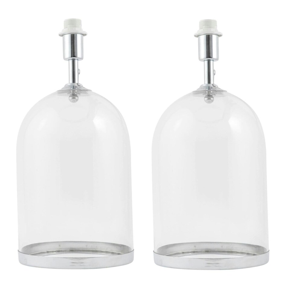 image 1 of First Choice Lighting Pair of Large Chrome and Glass Cloche Design Table Lamp Bases Clear | Chrome