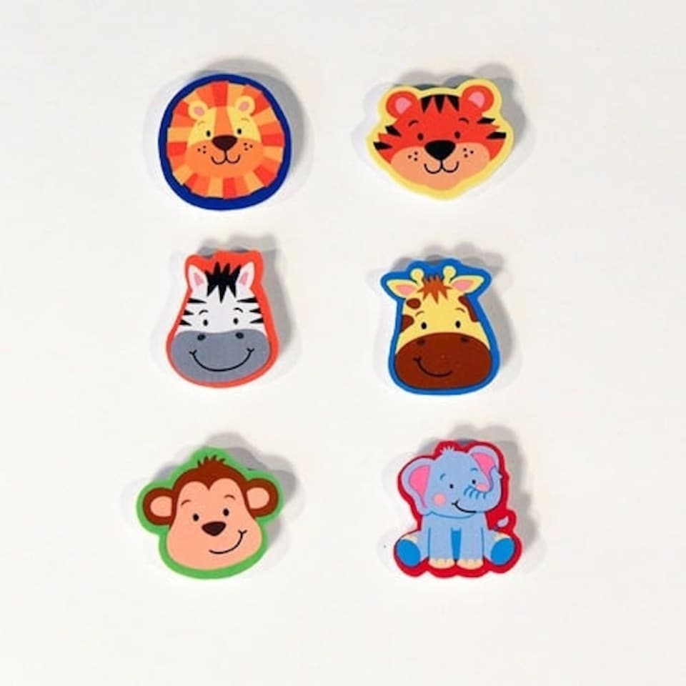 Jungle Animals Head Novelty Erasers - Pack of 6