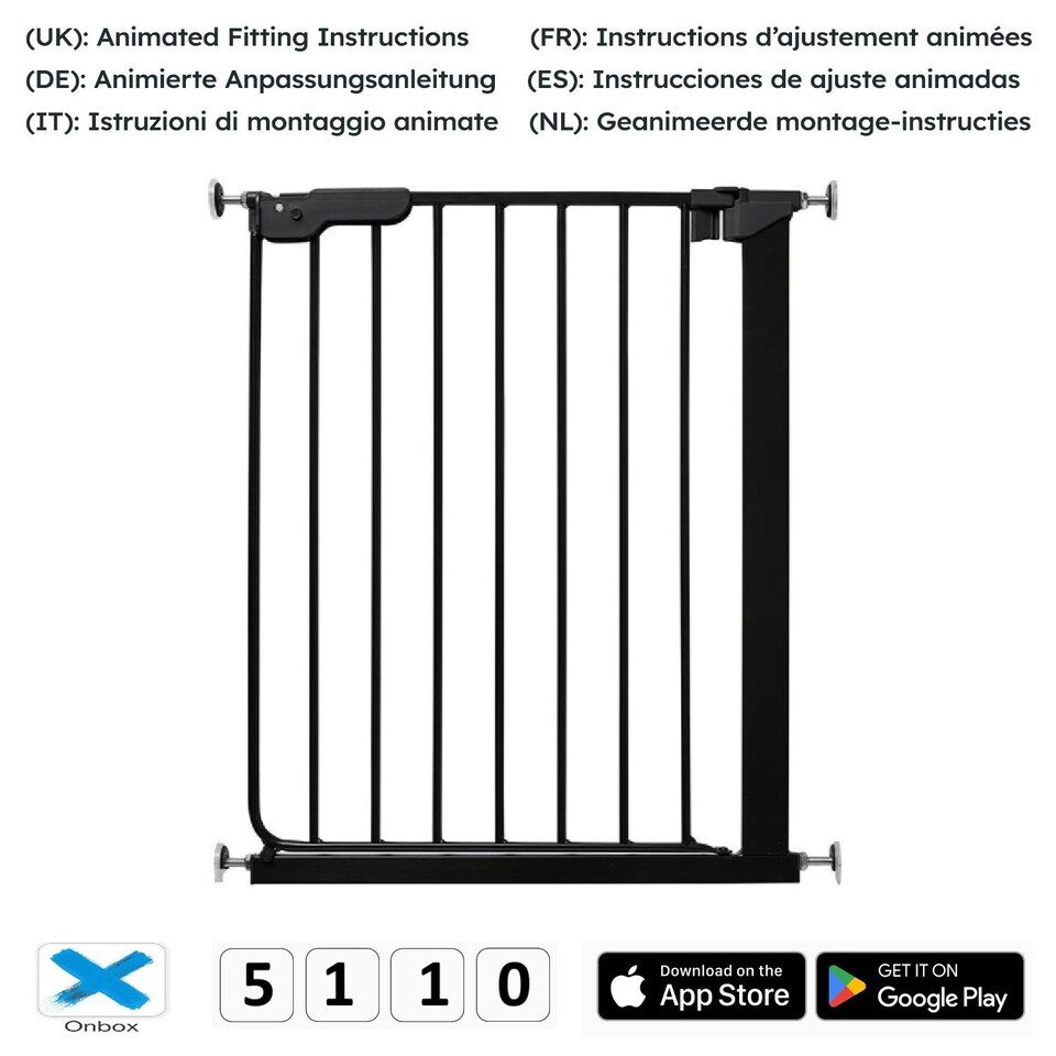 image 1 of Safetots Super Narrow Baby Gate, 60.5cm - 66.5cm, Black, Child Safety Barrier, Pressure Fit Stair Gate | Black | 1