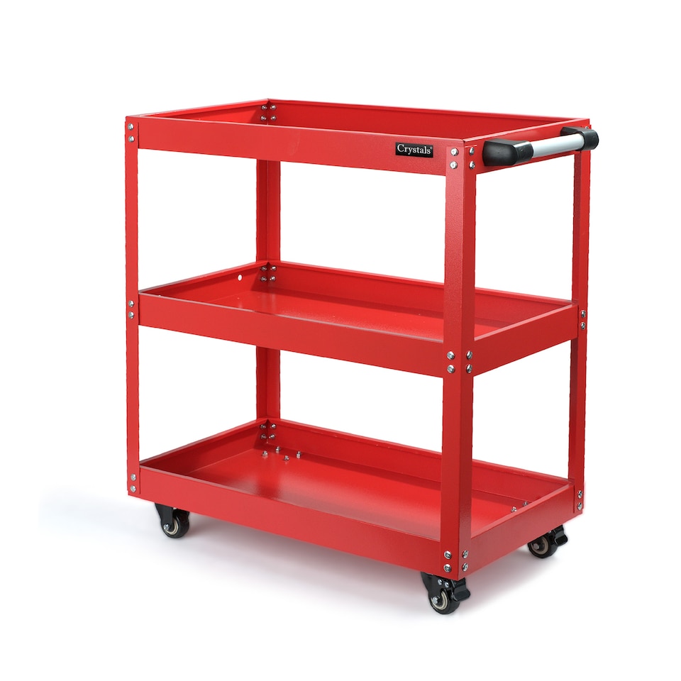 image 1 of Tool Storage Heavy Duty Garage Trolley Workshop 3 Tier Wheel Cart DIY Red