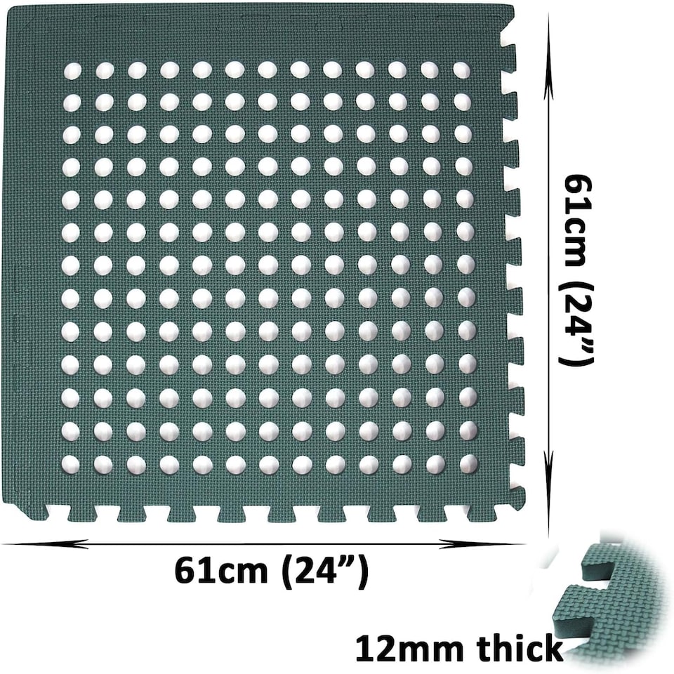 image 1 of Garden Safety Floor Mats – Interlocking EVA Foam Tiles | Green Outdoor Anti-Fatigue Matting with Drainage Holes (16 Sq. Ft)