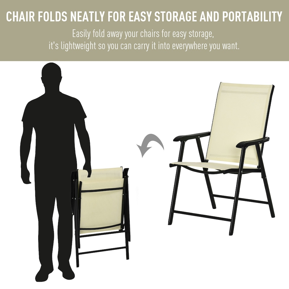 image 1 of Outsunny 2-PCS Garden Armchairs Outdoor Patio Folding Modern Furniture Beige