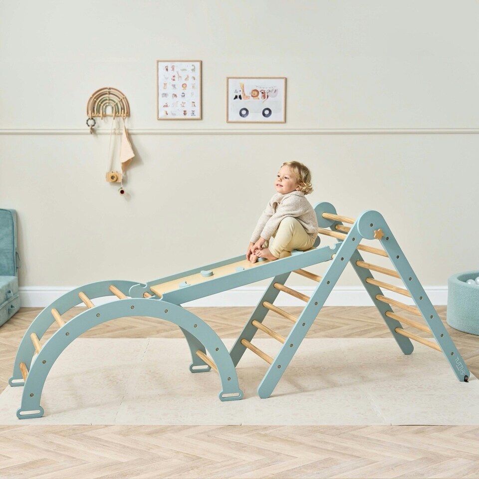 image 1 of Tutti Bambini Scala Montessori 3 in 1 Pikler Climbing Frame with Climbing Wall - Ocean Stone