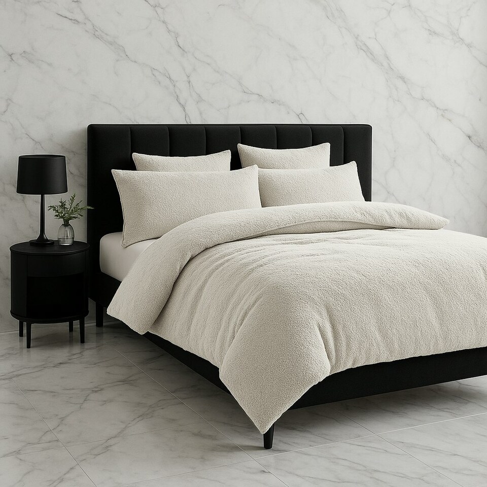 image 1 of Teddy Bear Fleece Soft Cosy Duvet Cover + Pillow Case Set Cream | Single