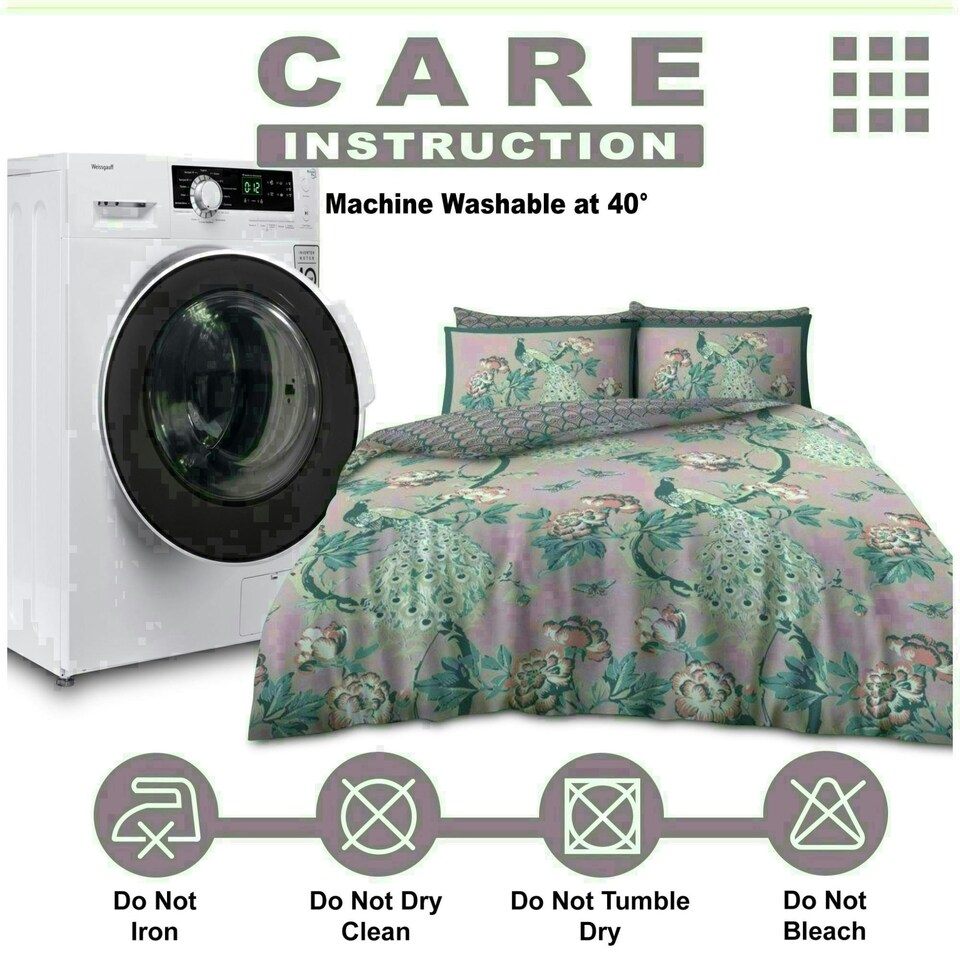 image 1 of Floral Peacock Printed Duvet Cover Set Reversible Polycotton Beddings Pink | Double