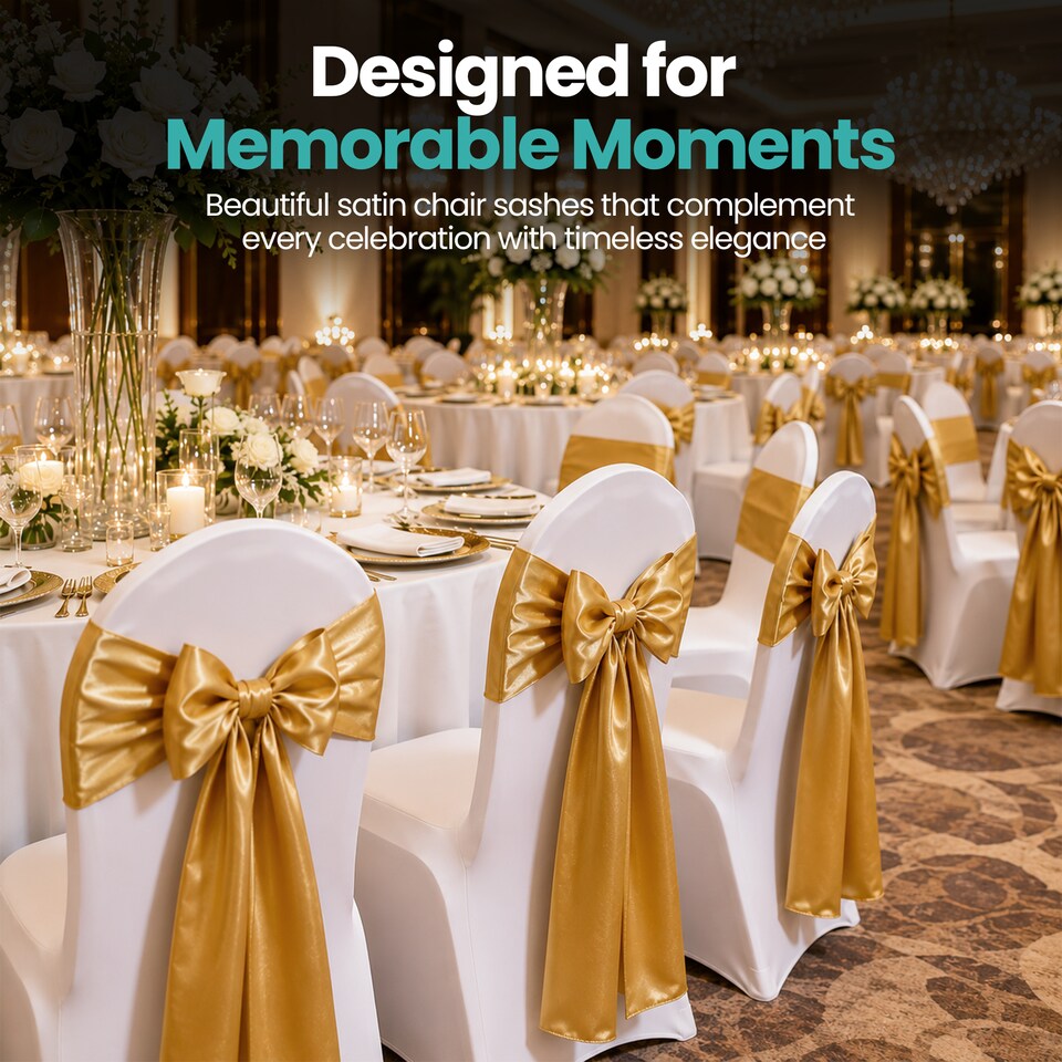 image 1 of 7"x108" Satin Chair Sash, Chair Sashes Hammed Edges Bow Tie - 1pc