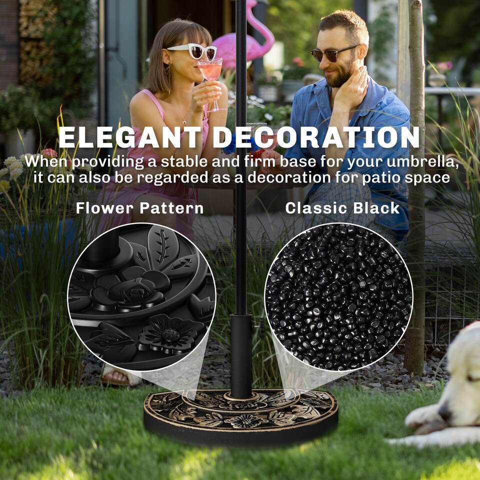 image 1 of Outsunny 9kg Half Round Parasol Base Heavy Duty Weighted Umbrella Holder Stand | Black | Black