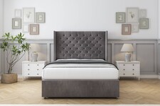 Sloomy Dior Slate Naples Divan Bed With Mattress No Drawers With 54" Wingback Headboard 4' Small Double | Grey | Slate | Small Double | 1