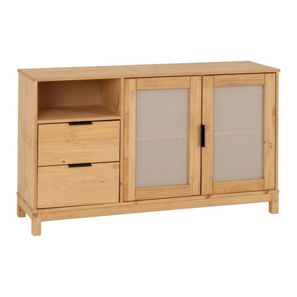 image 1 of Corona Rattan 2 Door 2 Drawer Sideboard - L40 x W136.5 x H80.5 cm - Distressed Wax Pine/Rattan Effect | Brown