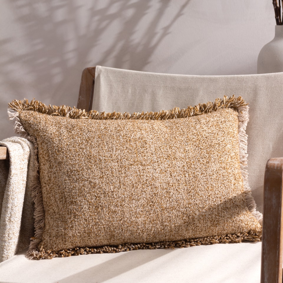 image 1 of Yard Doze Woven Fringed Cushion, Biscuit, 40 x 60cm