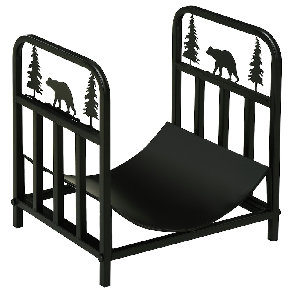 image 1 of Outsunny Firewood Log Rack Fireplace Log Holder w/ Handles Outdoor Indoor Black