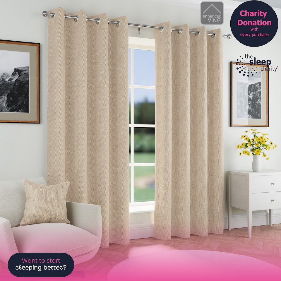 image 1 of Enhanced Living Chester Natural 46 x 72 inch (117x183cm) Eyelet Thermal Noise Reducing Blackout Curtains (PAIR)