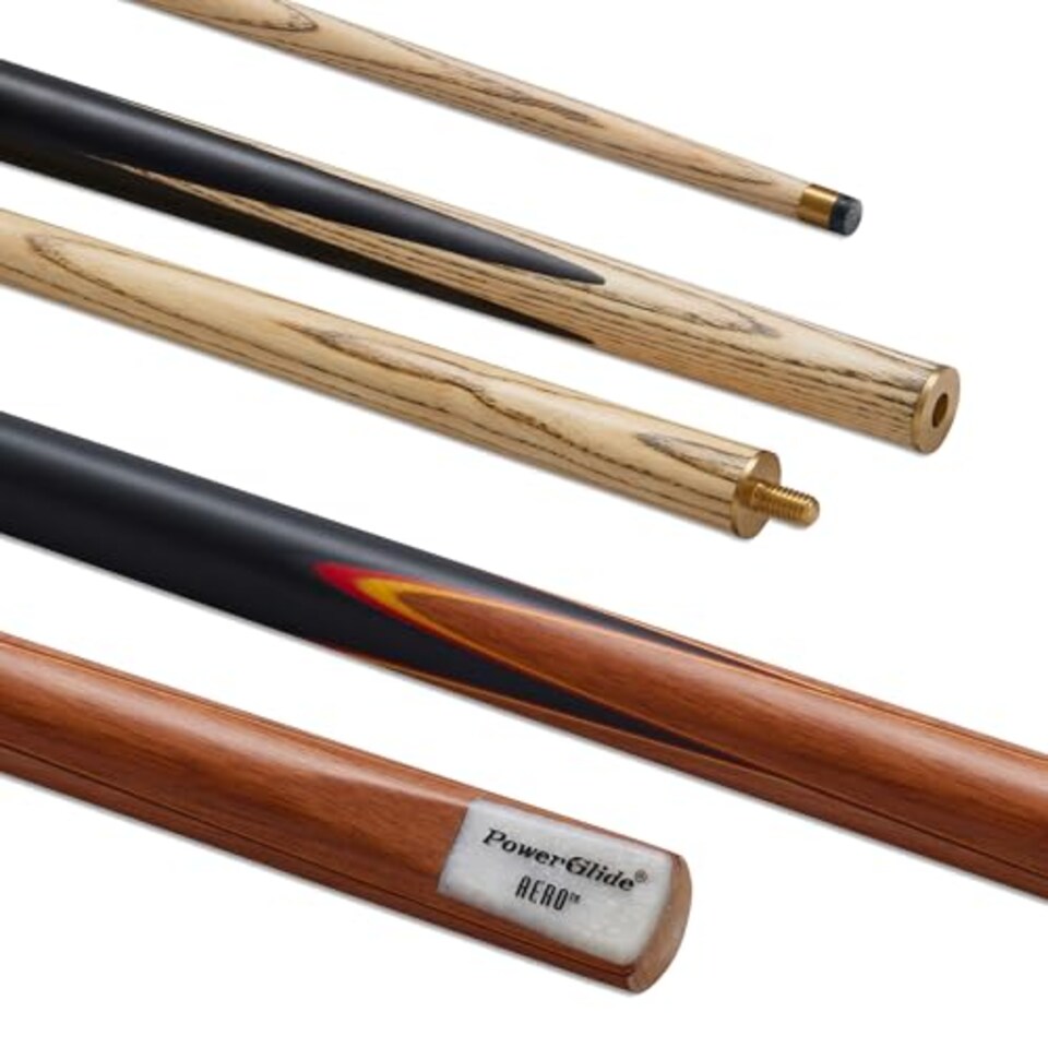 image 1 of Powerglide One 2-Piece Snooker Cue Stick | Aero | Ash Wood Shaft With Rosewood Butt And Coloured Veneers | Brass Joint | Full Size 57" | 9.5 mm Tip