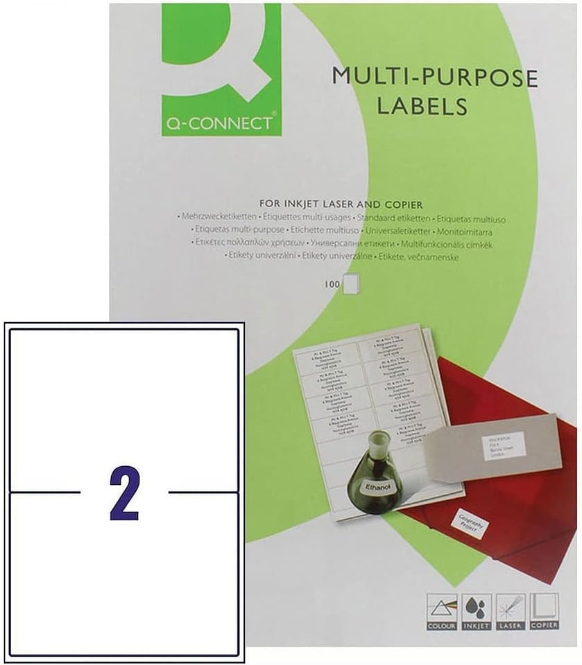 image 1 of Pack of 100 Multipurpose Labels 199.6x143.5mm 2 Per Sheet White (200 Labels)