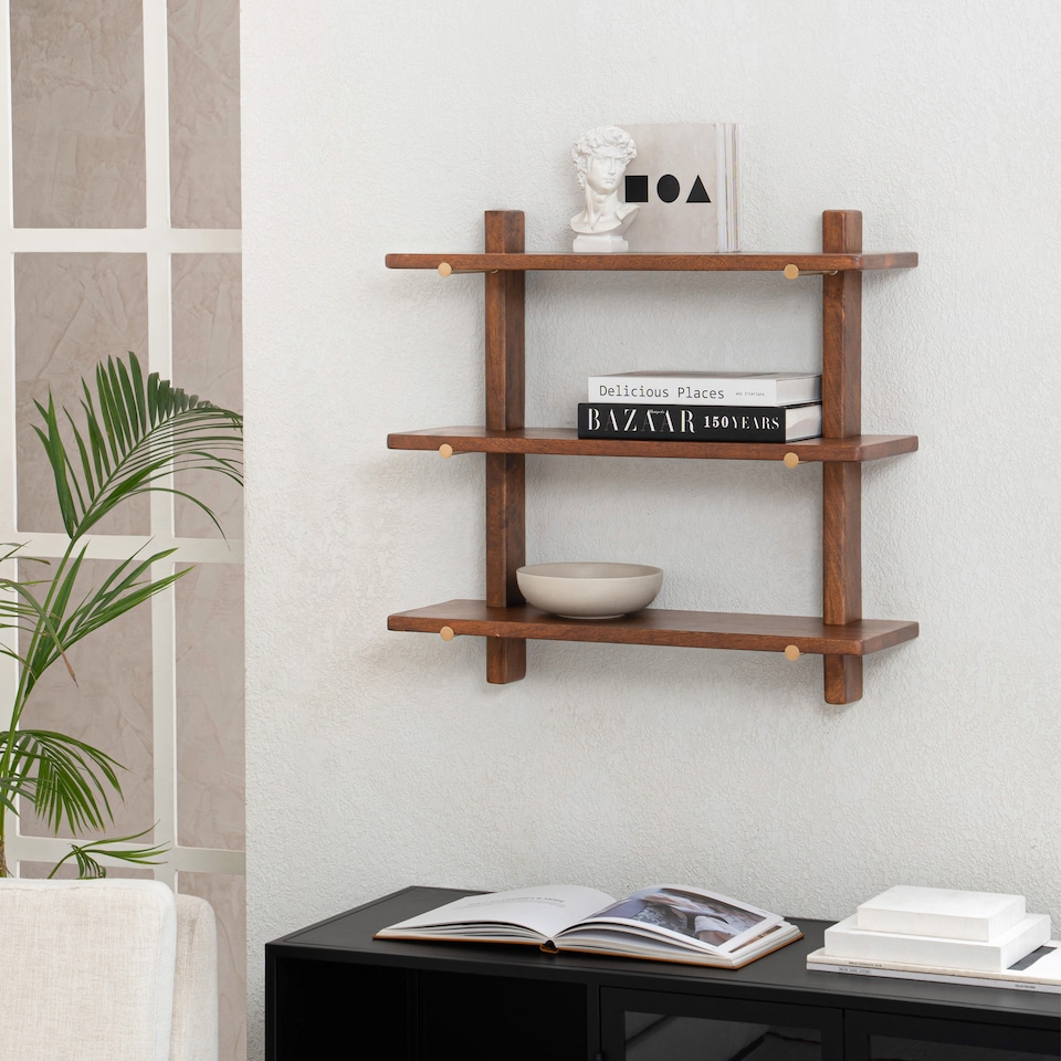 image 1 of Oliver Floating Shelves - 3 Tier Solid Wood Wall Shelf