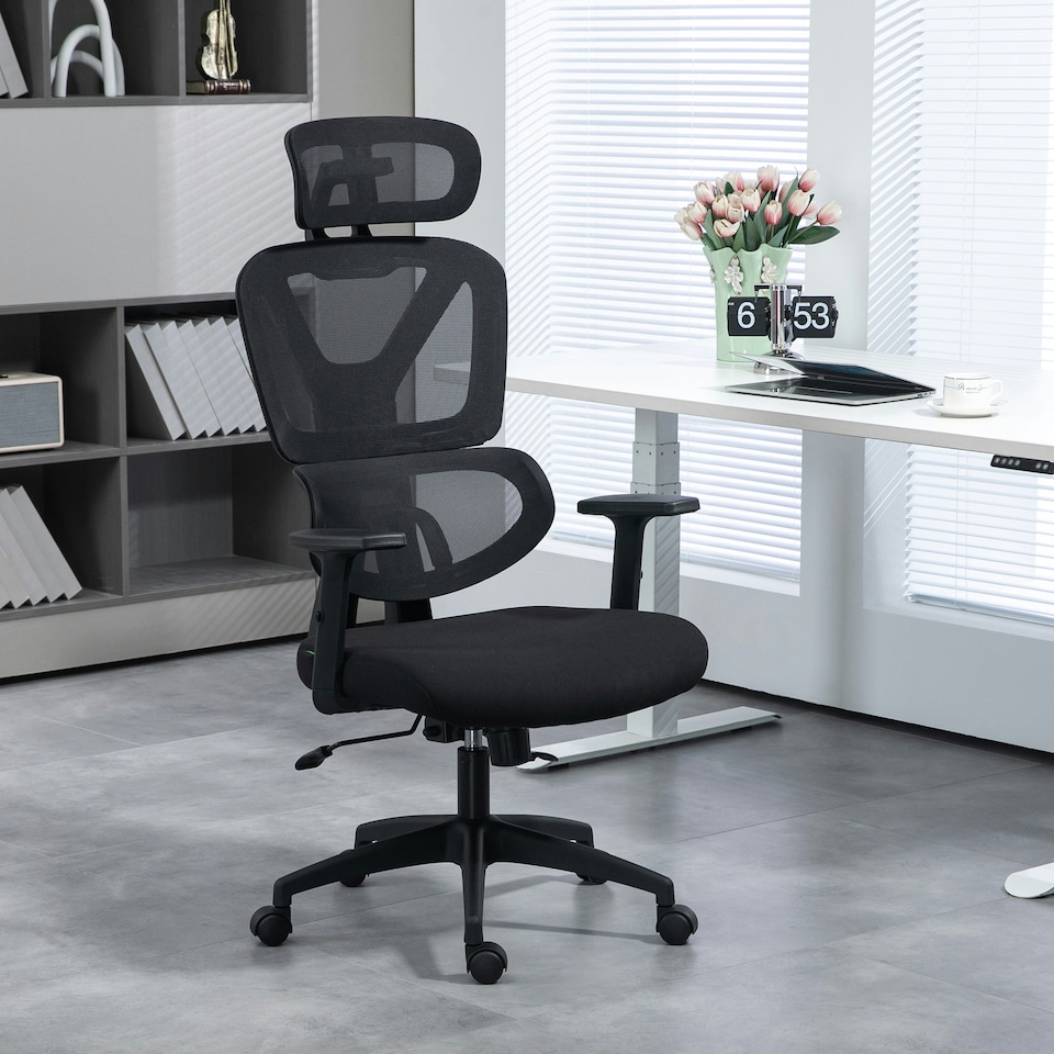 image 1 of Vinsetto Mesh Office Chair Swivel Desk Chair with Adjustable Height, Black