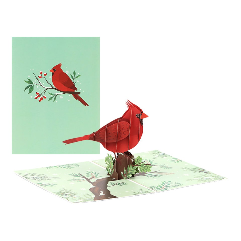 image 1 of Red Cardinal Charm 3D Pop Up Greeting Card
