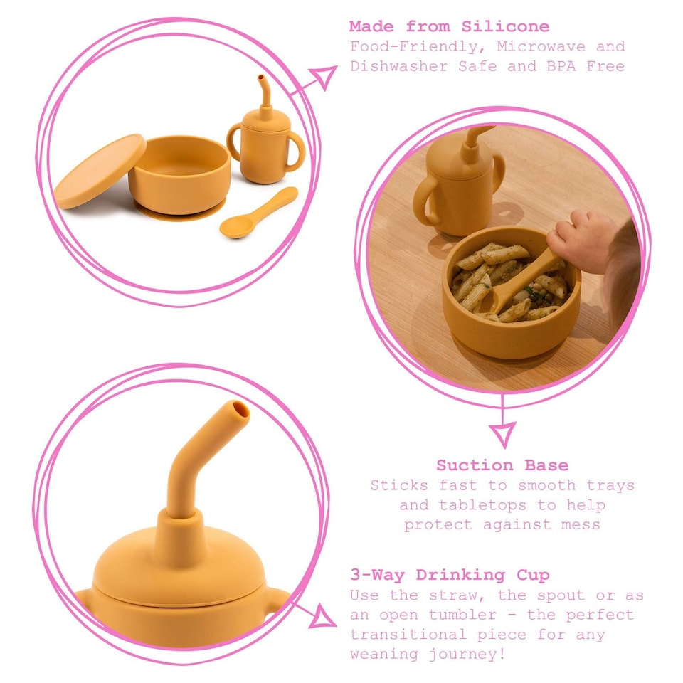 image 1 of Tiny Dining 4pc Baby Silicone Suction Feeding Set - Ochre
