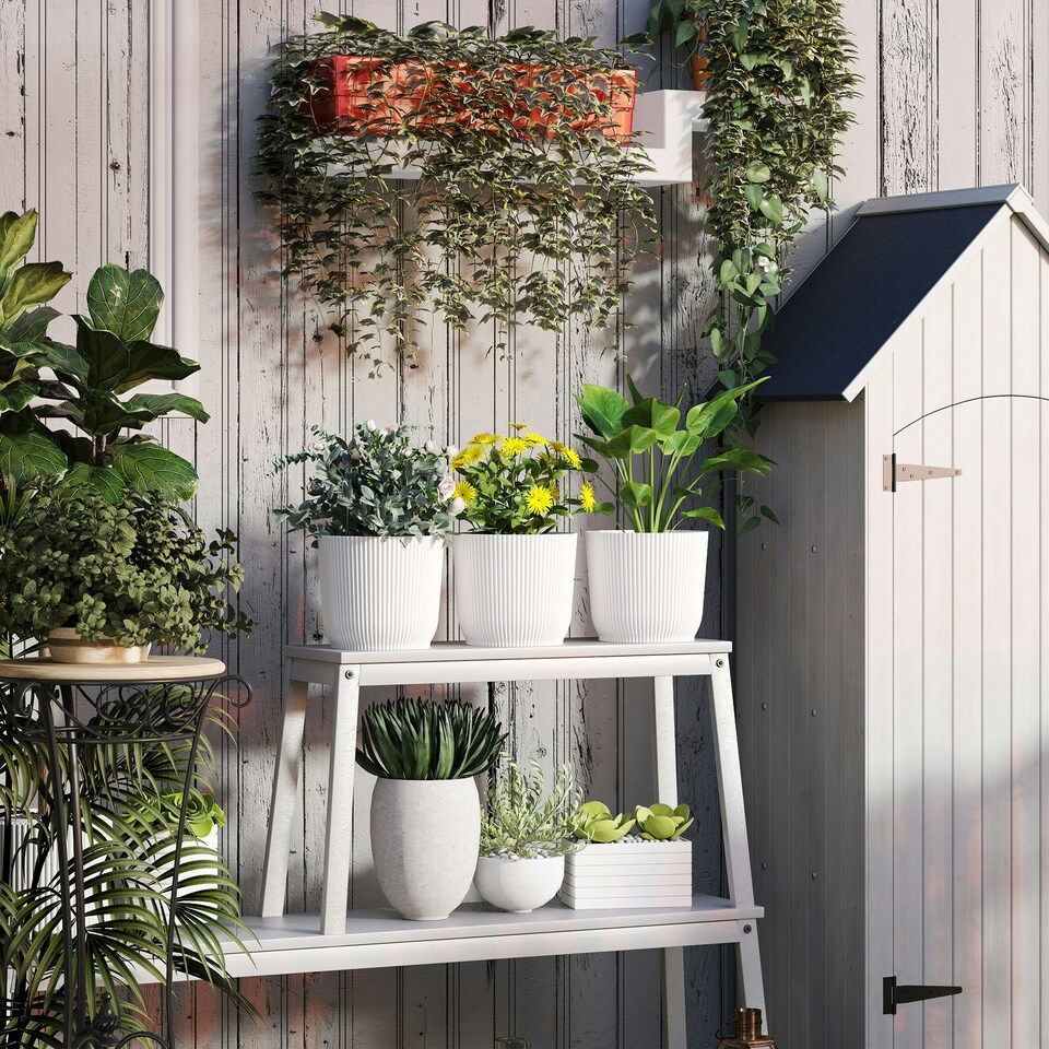 image 1 of Outsunny Set of 3 Round Plant Pots Outdoor 22cm for Garden, White