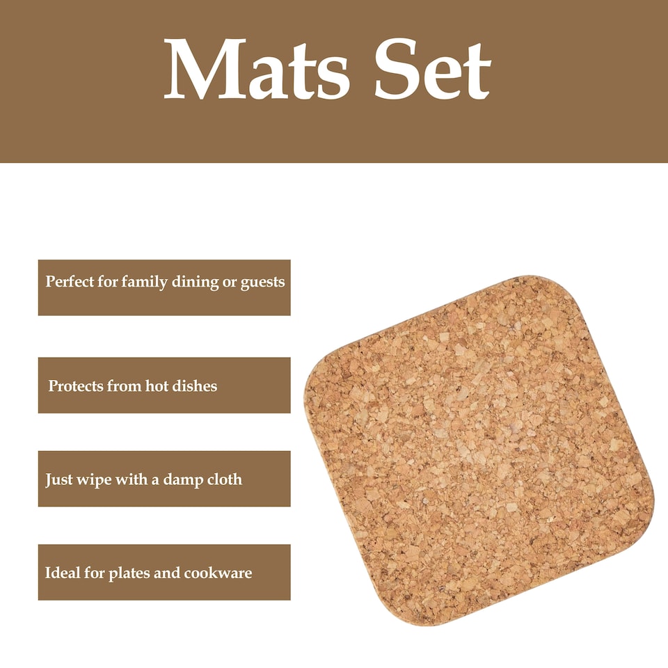 image 1 of Apollo Square Cork Coaster Set Of 6 Heat Resistant Drink Coasters 10cm Natural Cork Round Edge Table Protects Home Kitchen Use