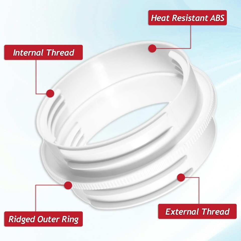 image 1 of SPARES2GO Vent Outlet Hose Connector Coupler Threaded Air Con Cooker Hood Hydroponics Duct Pipe Extension Ring (5" / 5.9") White