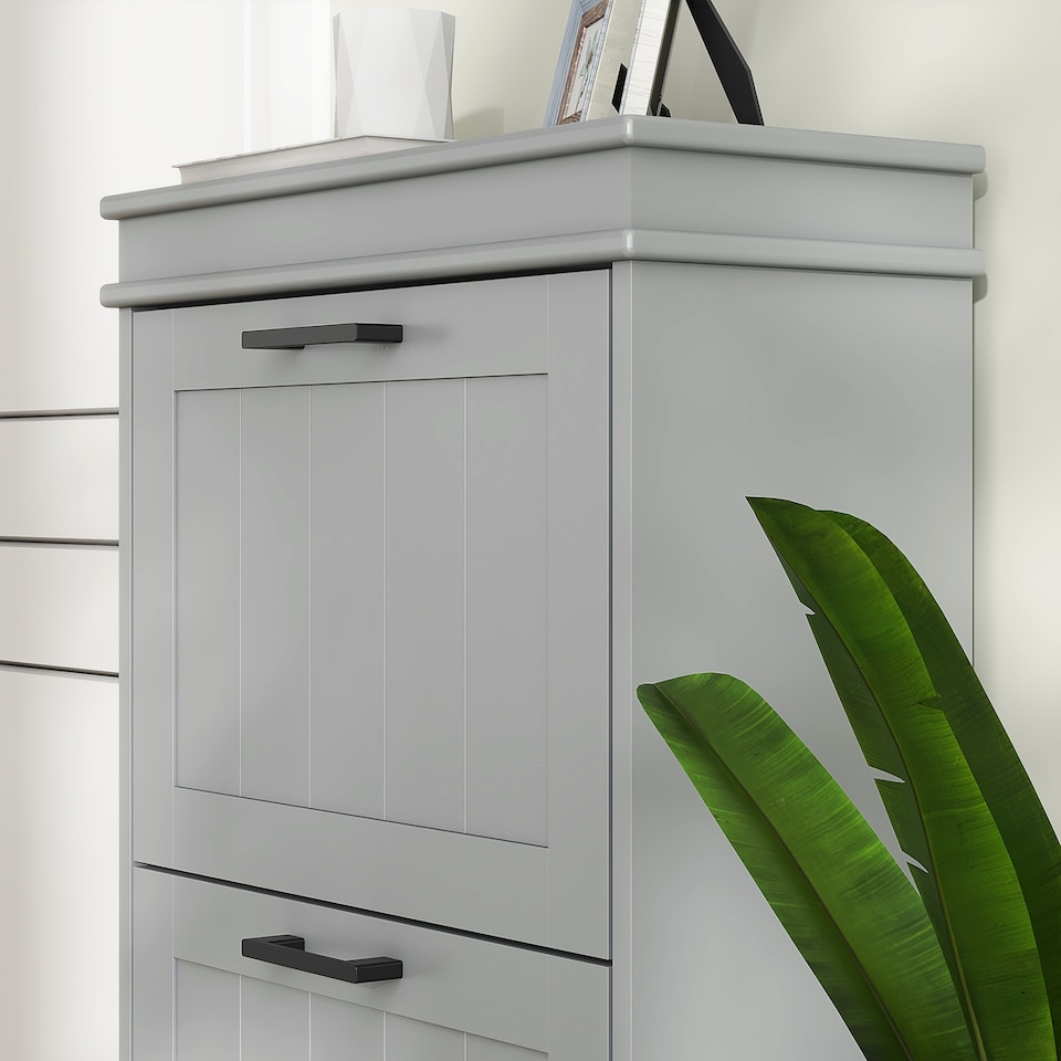 image 1 of HOMCOM Slim Shoe Storage Cabinet with 3 Flip Drawers for Entryway, Grey | Grey | Grey