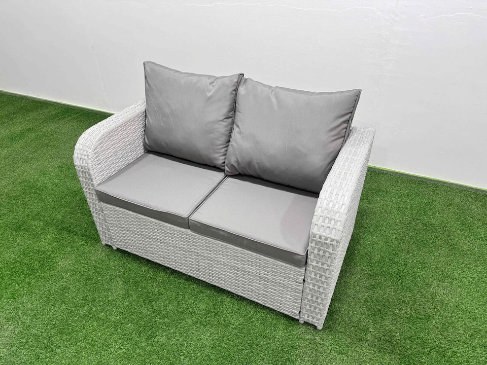 image 1 of Fimous Light Grey PE Wicker Rattan Garden Furniture Set Sofa Set Reclining Chair Adjustable Lifting Dining or Coffee Table 6 Seater 2 Small Stools
