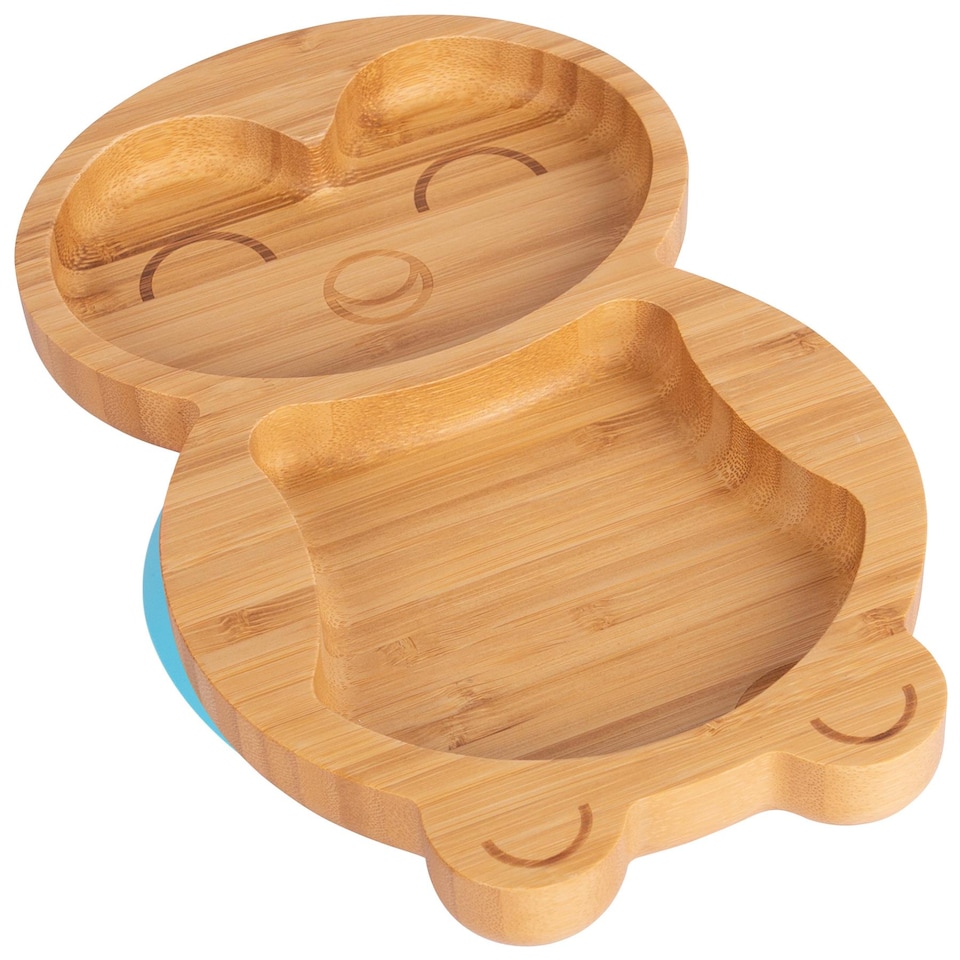 image 1 of Tiny Dining Bamboo Suction Plate - Penguin/Blue - Divided Non-Slip Bamboo Self-Feeding Baby Weaning Plate | Blue | Blue