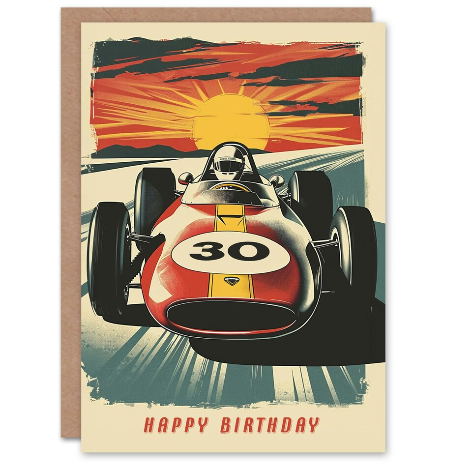 image 1 of Race Car Sunset Racing Age 30 Motorsport Him Birthday Card