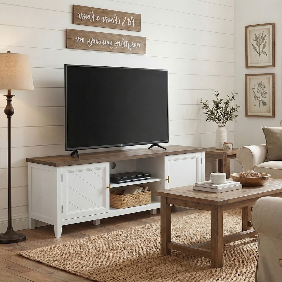 image 1 of HOMCOM Farmhouse TV Unit for TVs up to 42 Inch, Entertainment Centre, White