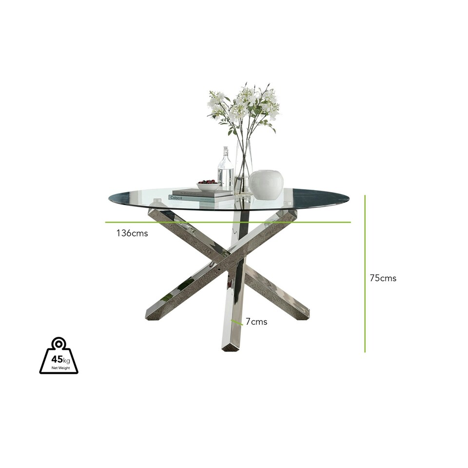 image 1 of Furniturebox Vogue Large Round Chrome Metal Clear Glass Dining Table