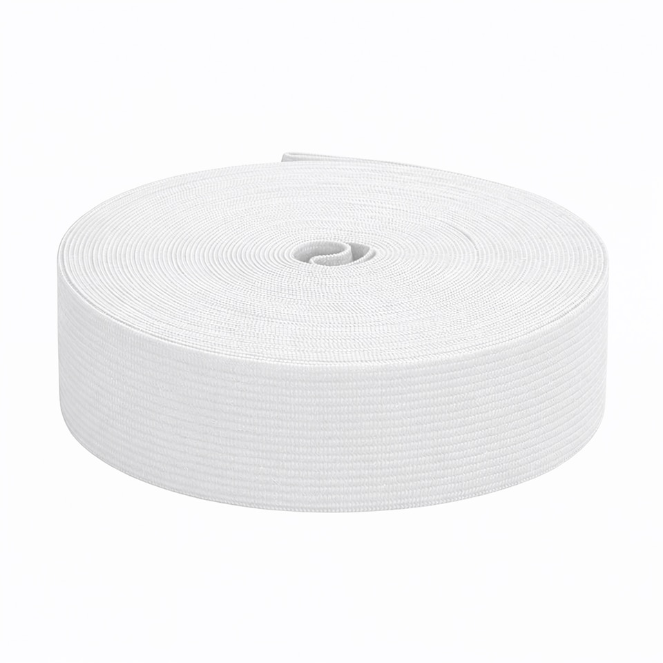 image 1 of 38mm White Wide Flat Elastic Band, Polyester Waistband Tape Cord - 5M