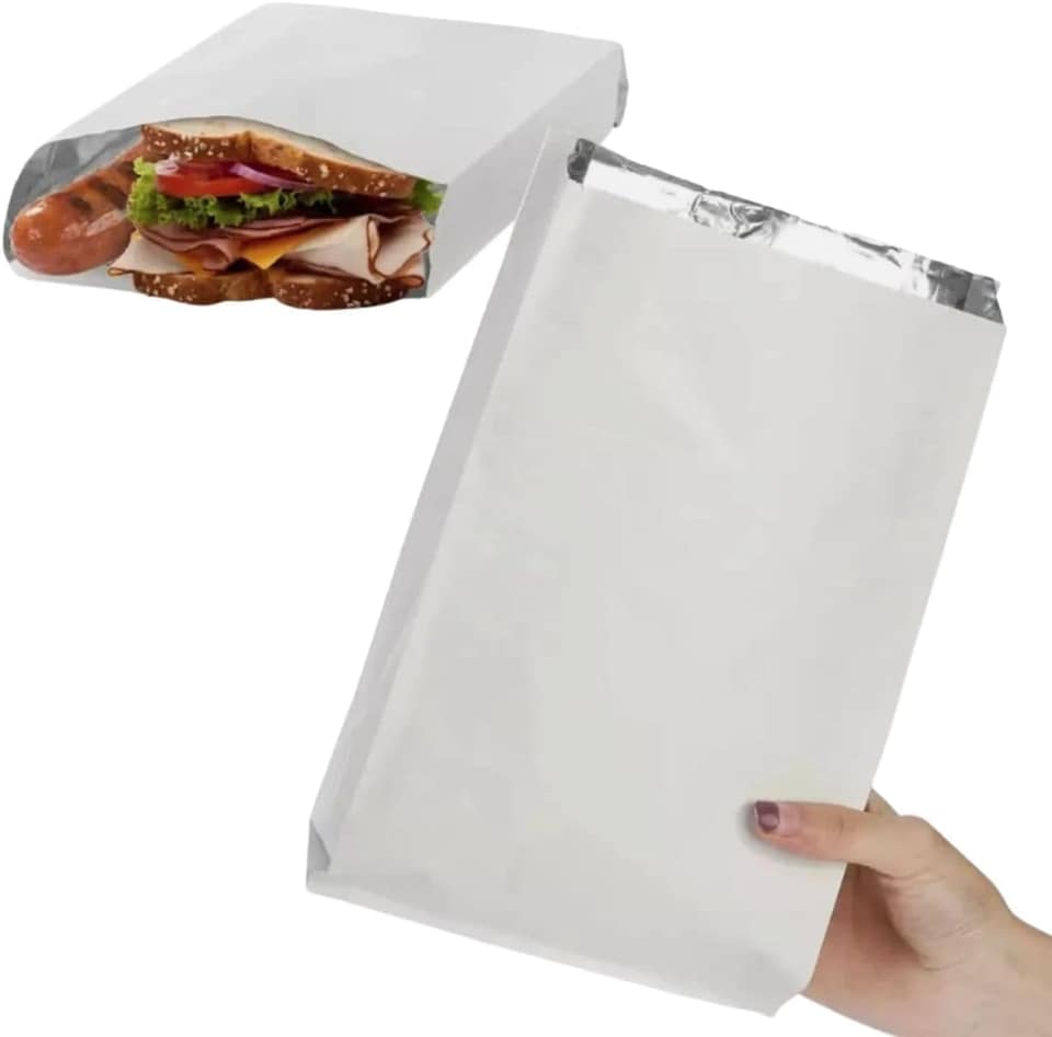 image 1 of ECONX Foil Lined Paper Bags 7 X 9 X 12 Inch Greaseproof Takeaway Bags Leak Resistant Inner Lining 500PK