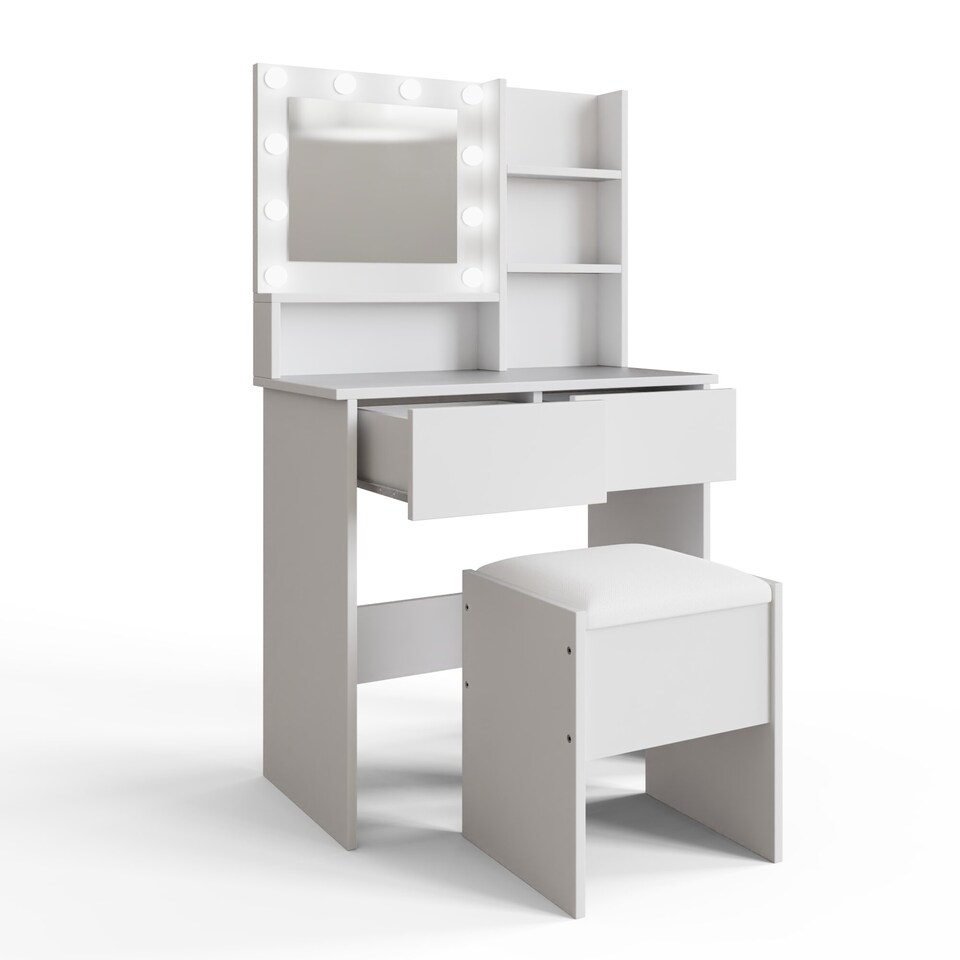 image 1 of Eva LED Dressing Table Set | White | White